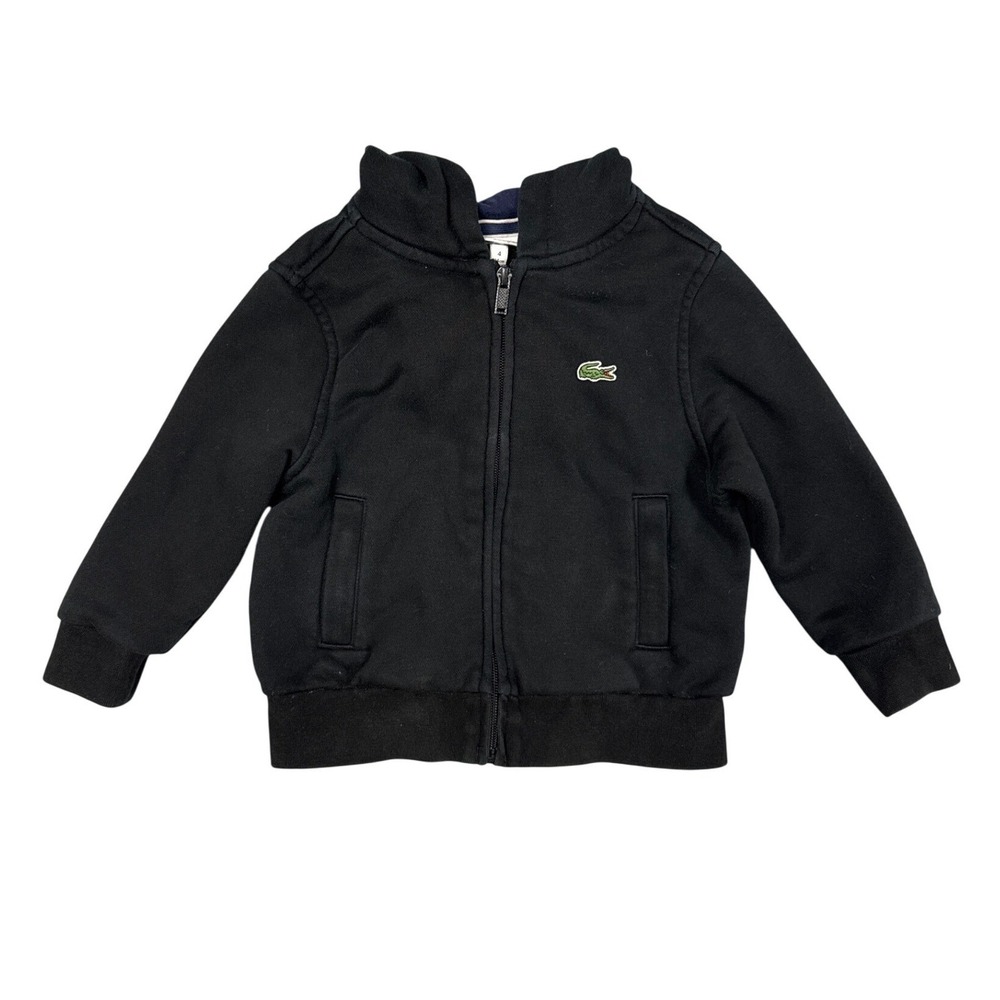 Lacoste Sport Full Zip Hoodie Kids Size 4 Black Classic Logo Athletic Sportswear